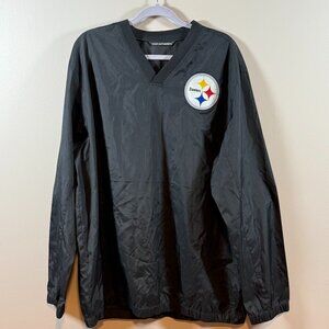 NFL Pittsburgh Steelers Windbreaker Jacket Mens 3XL Black V-Neck Pullover